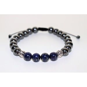 Hematite and Blue Lapis Lazuli Gemstone Bracelet